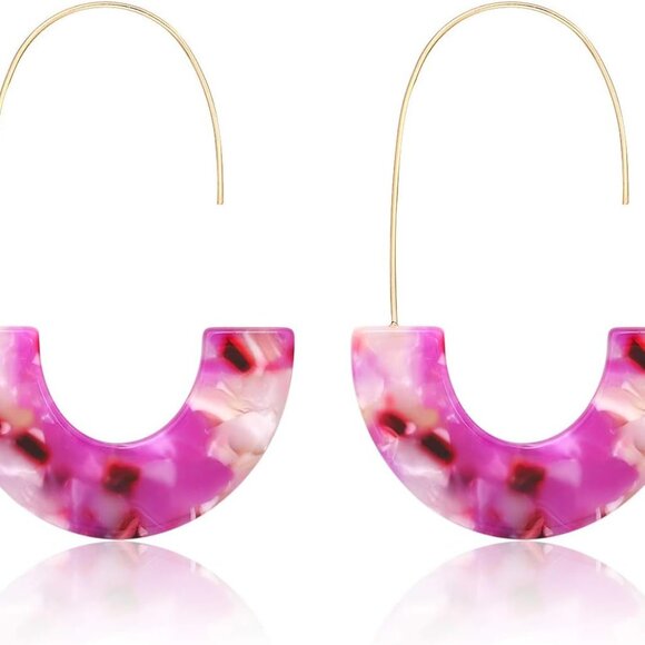 Acrylic Earrings Statement Tortoise Hoop Earrings Resin Wire Drop Dangle Earring - Picture 1 of 8